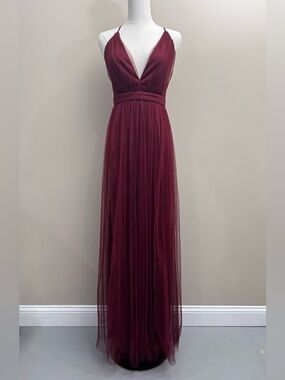 Lulus Burgundy Tulle Backless Maxi Dress Size S | Formal Prom Bridesmaid
